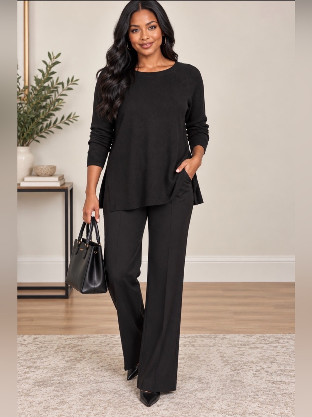 Favorite Daughter Black Scoop Neck Tunic  Sweater